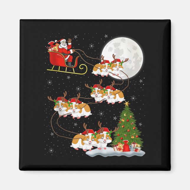 Íman Papai Noel do Hamster Trenó Voador Natal Divertido (Frente)