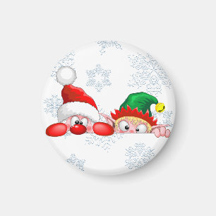 Íman Papai Noel e Elfo Cartoon de Natal fofo e engraçad