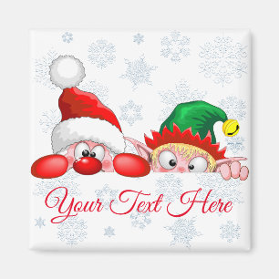 Íman Papai Noel e Elfo Cartoon de Natal fofo e engraçad