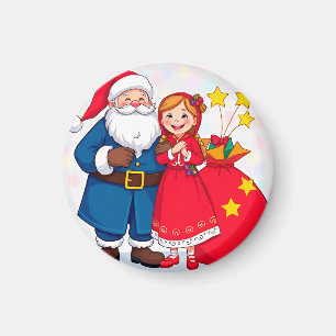 Íman Papai Noel e Menina com um Saco de Presentes