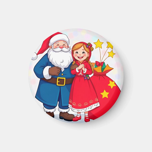 Íman Papai Noel e Menina com um Saco de Presentes (Frente)
