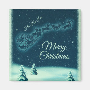 Íman Papai noel e seu céu nocturno do Natal das renas