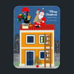 Íman Papai Noel encontra o galo português<br><div class="desc">Esta ilustração captura a essência do compartilhamento, celebração e diferentes tradições. É uma cena alarmante onde o Galo Português e o Pai Natal se envolvem numa troca festiva de presentes de Natal sobre um telhado de uma charmosa casa amarela portuguesa. Esta encantadora reunião de símbolos culturais faz a ponte entre...</div>