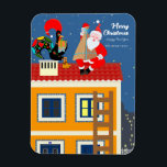 Íman Papai Noel encontra o galo português<br><div class="desc">Esta ilustração captura a essência do compartilhamento, celebração e diferentes tradições. É uma cena alarmante onde o Galo Português e o Pai Natal se envolvem numa troca festiva de presentes de Natal sobre um telhado de uma charmosa casa amarela portuguesa. Esta encantadora reunião de símbolos culturais faz a ponte entre...</div>