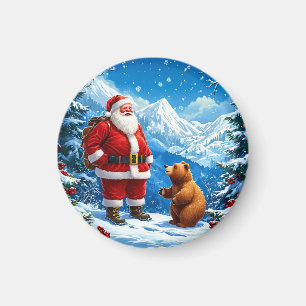 Íman Papai Noel Encontra Urso Amigável na Montanha Neva