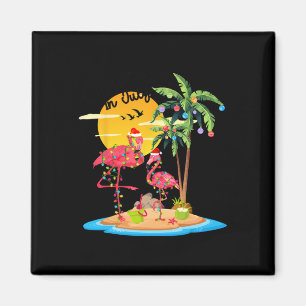 Íman Papai Noel Engraçado Flamingo Rosa Palmeira Natal