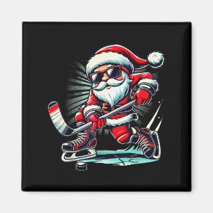Íman Papai Noel Engraçado Jogando Amantes de Hóquei no