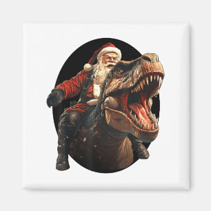 Íman Papai Noel Engraçado Montando Dinossauro, Arte de
