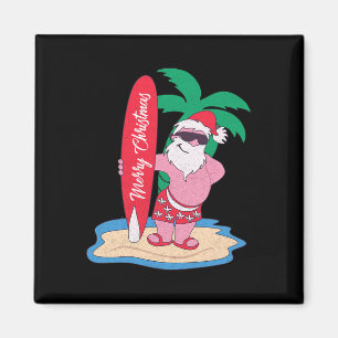 Íman Papai Noel engraçado no Natal em julho surfando no