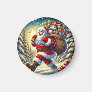 Íman Papai Noel Entregando Presentes em um Natal Nevado