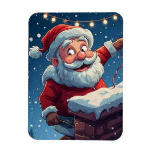 Íman Papai Noel Espiando pela Chaminé no Natal Nevado