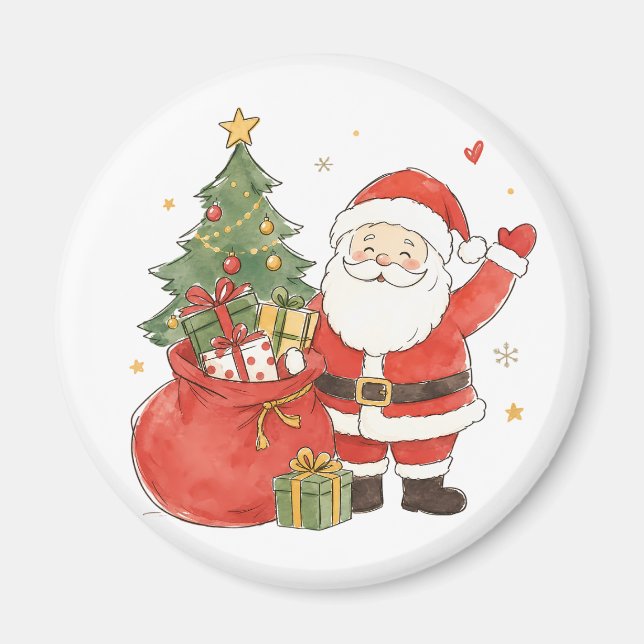 Íman Papai Noel Fofo com Saco de Presentes para um Nata (Frente)