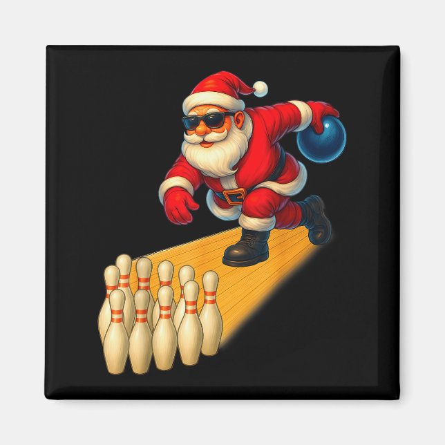 Íman Papai Noel Fofo Jogando Bola de Boliche e Pinos de (Frente)