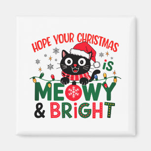 Íman Papai Noel Gato Preto 'Meowy & Bright' Natal