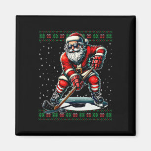Íman Papai Noel Jogando Hockey Suéter Feio de Natal