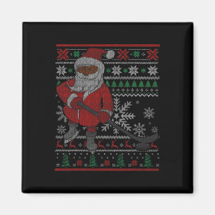 Íman Papai Noel Jogando Hóquei Preto Xmas S Afro-Americ