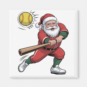 Íman Papai Noel Jogando Softbol Jogador de Natal Esport