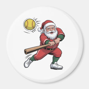 Íman Papai Noel Jogando Softbol Jogador de Natal Esport