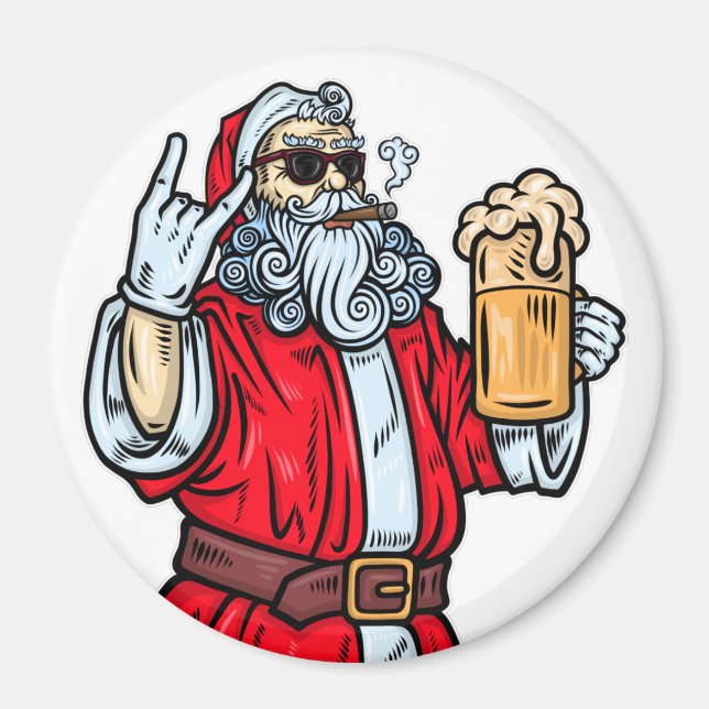 Íman Papai Noel Mau, Rocha, Cerveja e Charuto (Frente)