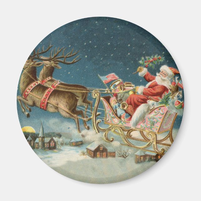 Íman Papai Noel Natal Trenó Antigo Rena (Frente)