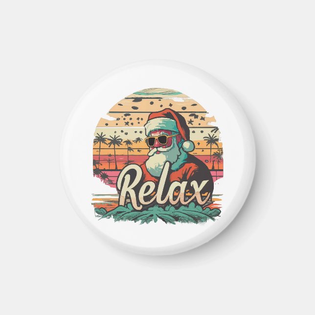 Íman Papai Noel retrô com título Relaxe (Frente)