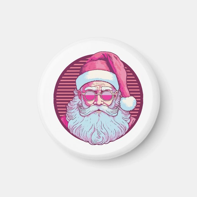 Íman Papai Noel rosa retrô vintage (Frente)