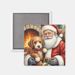 Íman Papai Noel segurando a arte de Natal do Bernedoodl