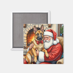 Íman Papai Noel segurando a Arte de Natal do Malinois B