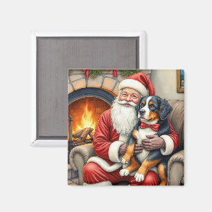 Íman Papai Noel segurando Bernese Mountain Dog no Natal