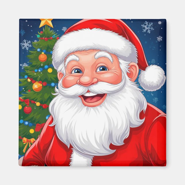 Íman Papai Noel sorridente de Natal com Chapéu Vermelho (Frente)