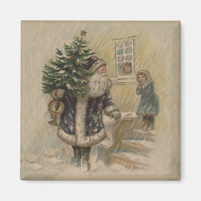 Íman Papai Noel Vintage Árvore de Natal na Neve (Frente)