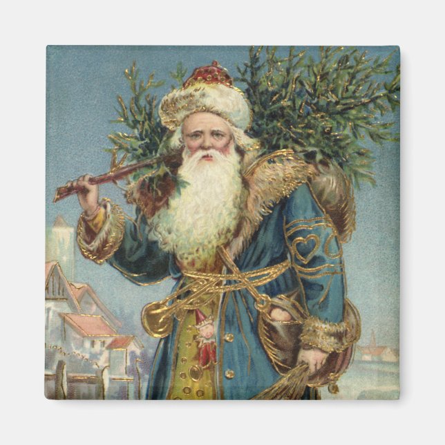 Íman Papai Noel Vitoriano Antigo com Árvore de Natal (Frente)