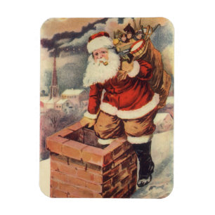 Íman Papai Noel Vitoriano de Natal Antigo na Chaminé