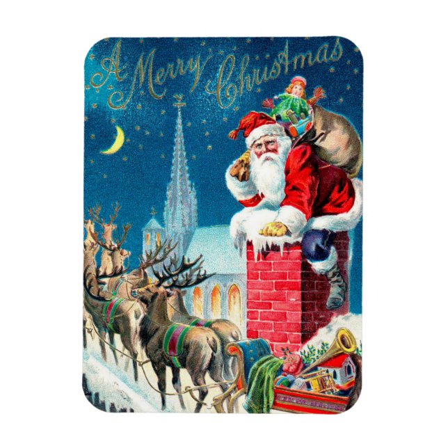 Íman Papai Noel Vitoriano de Natal Antigo na Chaminé (Vertical)