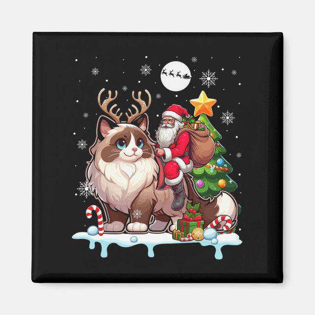 Íman Papais noeis Andando Ragdoll Cat Xmas Tree Colorf (Frente)