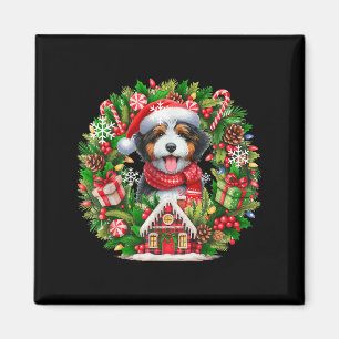 Íman Papais noeis Bernedoodle Christmas Floral Circle O