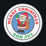 Íman Papais noeis de Natal suecos<br><div class="desc">Deus,  Jul,  Papais noeis de Natal Suecos. Excelente para alguém sueco durante o Natal. Diga "Feliz Natal" em sueco com este Papai noel de férias de cartoon. Celebre sua herança sueca e o Natal com esta design bonitinha.</div>