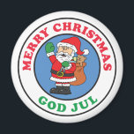 Íman Papais noeis de Natal suecos<br><div class="desc">Deus,  Jul,  Papais noeis de Natal Suecos. Excelente para alguém sueco durante o Natal. Diga "Feliz Natal" em sueco com este Papai noel de férias de cartoon. Celebre sua herança sueca e o Natal com esta design bonitinha.</div>