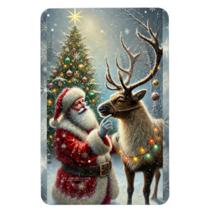 Íman Papais noeis E Reindeer, Floresta Neve, Árvore De