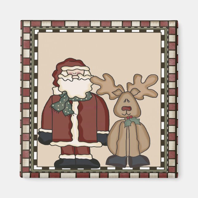 Íman Papais noeis e Reindeer Magnet de Natal (Frente)