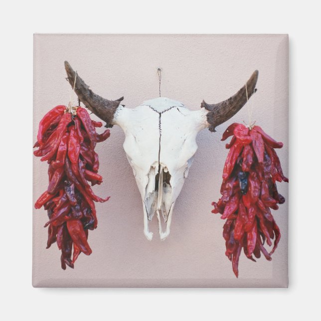Íman Papais noeis Fe Cow Skull com Peppers (Frente)