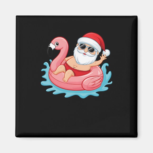 Íman Papais noeis Flamingo Floatie Engraçado Natal Em J (Frente)