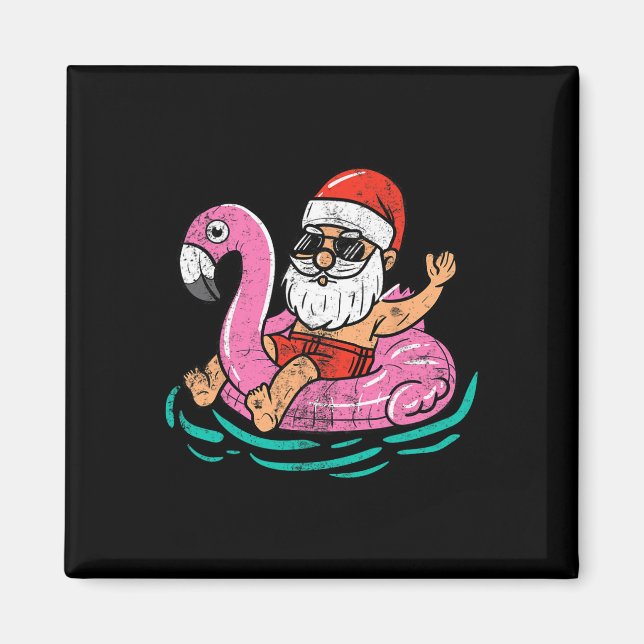 Íman Papais noeis Flamingo Floatie Engraçado Xmas Em Ju (Frente)