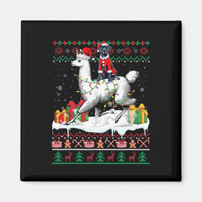 Íman Papais noeis Great Dane Riding Llama Christmas Swe (Frente)
