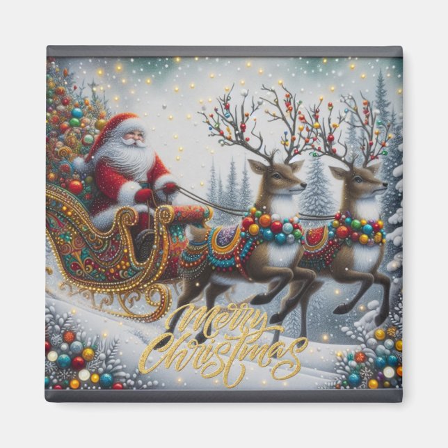 Íman Papais noeis/Natais vintages clássicos e renas (Frente)