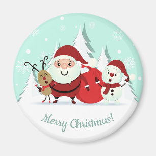 Íman Papais noeis, Reindeer & Snowman - ímã de texto
