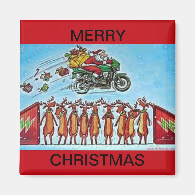 Íman Papais noeis saltando uma Reindeer em um imã do re (Frente)