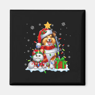 Íman Papais noeis Sheltie com Elf Cat Luzes de Natal Pr