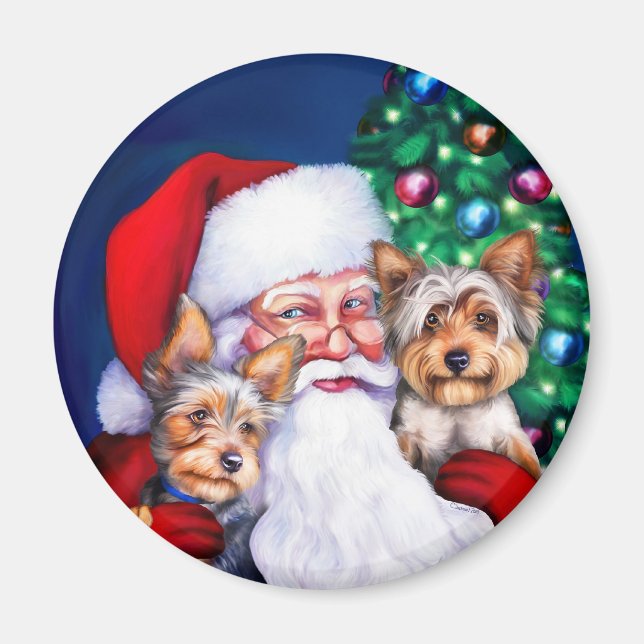 Íman Papais noeis Yorkies no Natal (Frente)