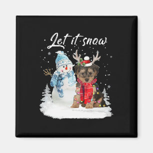 Íman Papais noeis Yorkipoo Cão Natal Snowman Xmas Pajam